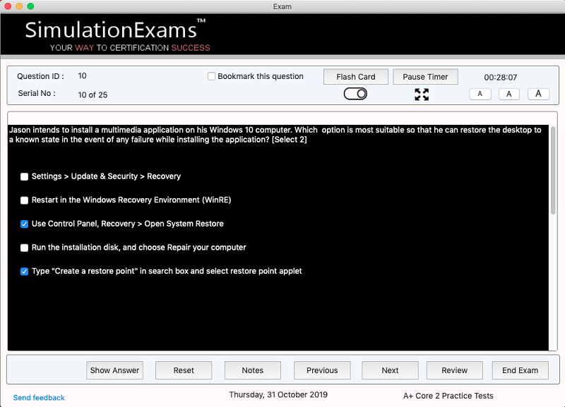 Sim-Ex™ Practice Exams MacOS App For A+ Core 2